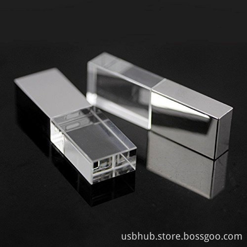 Silver Glass USB Stick With LED Light